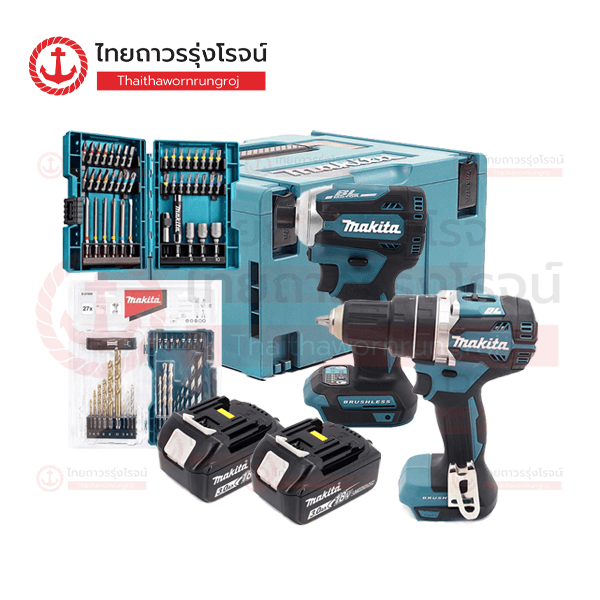 MAKITA COMBOx18v DHP484+DTD171 แบต3.0ahx2ก้อน แท่นชาร์จ DC18RCx1ชิ้น กล่องเครื่องมือTYPE3x1ชิ้น ชุดดอกไขควง 55697x1ชิ้น ชุดดอกสว่าน 07098x1ชิ้น