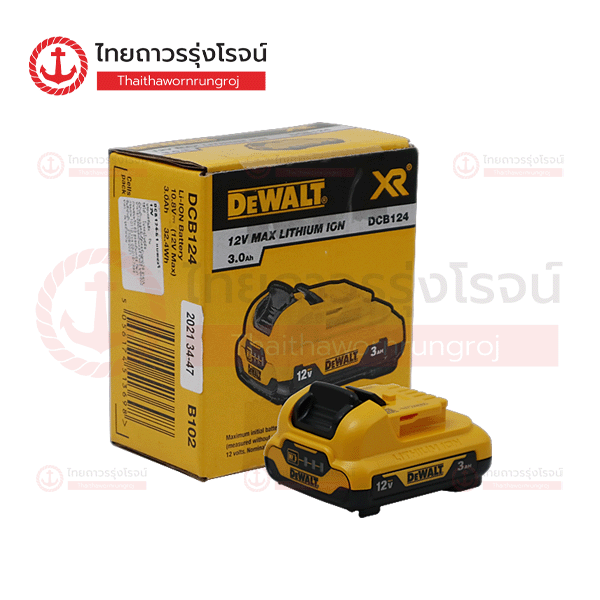 DEWALT แบตเตอรี่ LI-ION 12v 3.0Ah DCB124-B1 กล่องกระดาษ